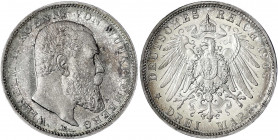 Württemberg
Wilhelm II., 1891-1918
3 Mark 1908 F. Polierte Platte, schöne Patina, nur min. berührt. Jaeger 175.