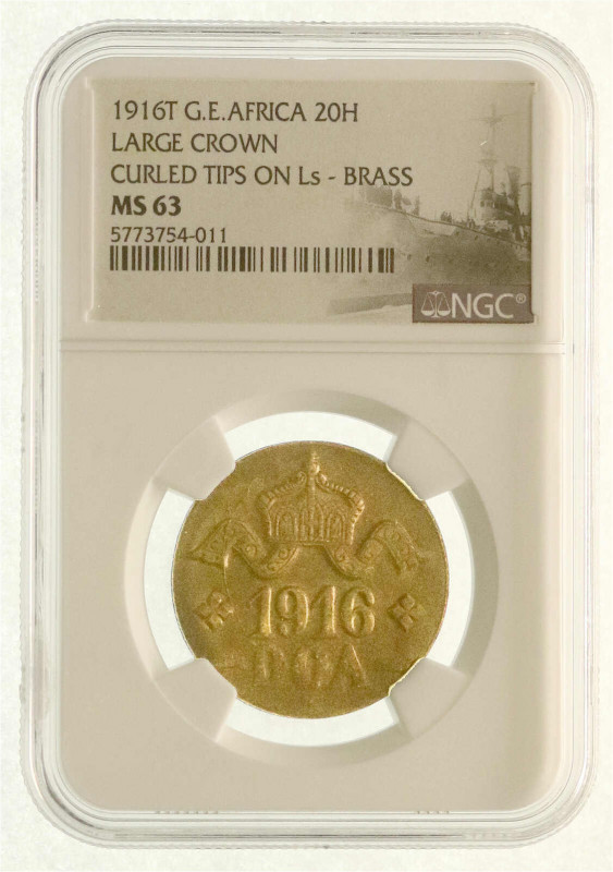 Deutsch Ostafrika
20 Heller 1916 T, Messing, Zweige mit 3 Blättern unter Wertan...
