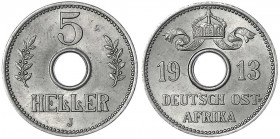 Deutsch Ostafrika
5 Heller Lochgeld 1913 J. fast Stempelglanz, Prachtexemplar. Jaeger 718.
