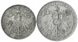 Kiautschou
Pachtgebiet, 1897-1919
2 Stück: 5 und 10 Cent 1909. beide sehr schön/vorzüglich. Jaeger 729, 730.