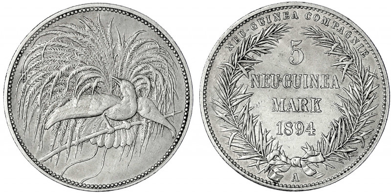 Deutsch-Neuguinea
Neuguinea Compagnie
5 Neuguinea-Mark 1894 A, Paradiesvogel. ...