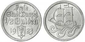 Danzig, Freie Stadt
1/2 Gulden 1923. vorzüglich/Stempelglanz. Jaeger D 6.