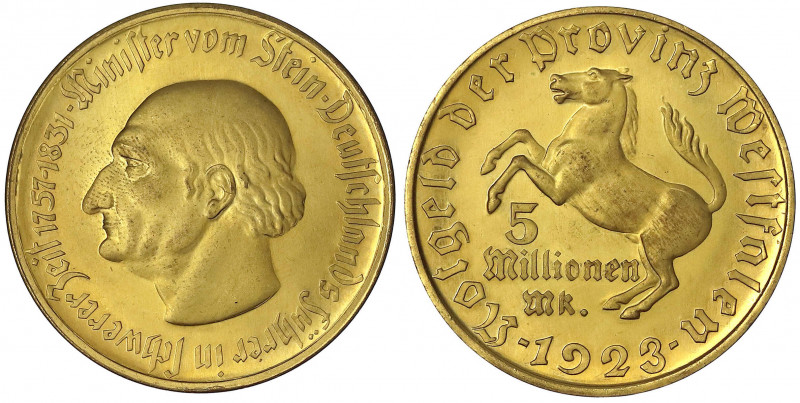 Provinz Westfalen
5 Millionen Dreizeiler 1923, Freiherr vom Stein. fast Stempel...