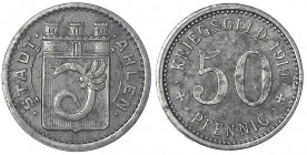 Ahlen
Stadt
50 Pfg. Eisen 1919. sehr schön/vorzüglich, etwas korr. Funck 6.7.