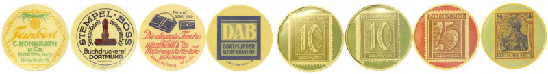 Dortmund
4 X Briefmarkenkapselgeld: Stempel-Boss, DAB, Feinkost C. Hohnrath, Hü...