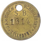 Hamburg
Einseitige Messingmarke o.J.(1858/1929) der Schiffswerft und Maschinenfabrik Janssen & Schmilinsky "Tollerort" in Hamburg-Steinwerder. 31 mm....