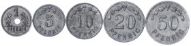 Minden
5 Stück Lager Minden: 1, 5, 10, 20, 50 Pf. o.J. Zink. meist vorzüglich. Menzel 16824.1-5.