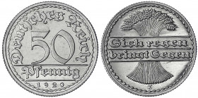 Kursmünzen
50 Pfennig, Aluminium 1919-1922
1920 E. Polierte Platte. Jaeger 301.