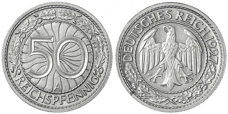 Kursmünzen
50 Reichspfennig, Nickel 1927-1938
1927 A. Polierte Platte, sehr se...