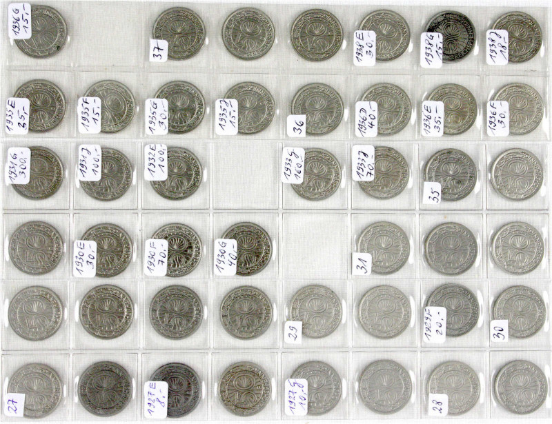 Kursmünzen
50 Reichspfennig, Nickel 1927-1938
45 Stücke mit vielen besseren, u...