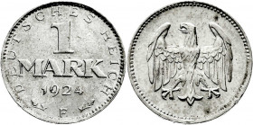 Kursmünzen
1 Mark, Silber, 1924-1925
1924 F. fast Stempelglanz, Prachtexemplar. Jaeger 311.