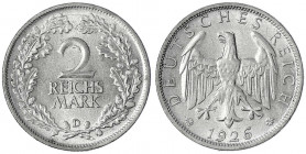 Kursmünzen
2 Reichsmark, Silber 1925-1931
1926 D. fast Stempelglanz. Jaeger 320.