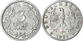Kursmünzen
3 Reichsmark, Silber 1931-1933
1931 D. fast Stempelglanz. Jaeger 349.