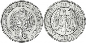 Kursmünzen
5 Reichsmark Eichbaum Silber 1927-1933
1928 A. vorzüglich, kl. Randfehler. Jaeger 331.