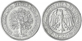Kursmünzen
5 Reichsmark Eichbaum Silber 1927-1933
1930 J. sehr schön/vorzüglich. Jaeger 331.