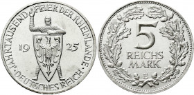 Gedenkmünzen
5 Reichsmark Rheinlande
1925 E. vorzüglich/Stempelglanz, etwas berieben. Jaeger 322.