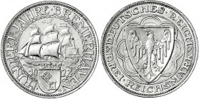 Gedenkmünzen
3 Reichsmark Bremerhaven
1927 A. vorzüglich, winz. Randfehler. Jaeger 325.