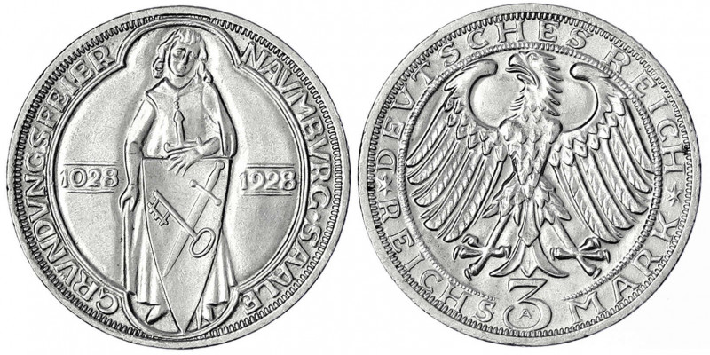 Gedenkmünzen
3 Reichsmark Naumburg/Saale
1928 A. vorzüglich/Stempelglanz. Jaeg...