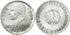Gedenkmünzen
5 Reichsmark Lessing
1929 A. gutes vorzüglich, kl. Randfehler. Jaeger 336.