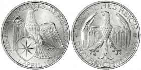 Gedenkmünzen
3 Reichsmark Waldeck
1929 A. prägefrisch/fast Stempelglanz. Jaeger 337.