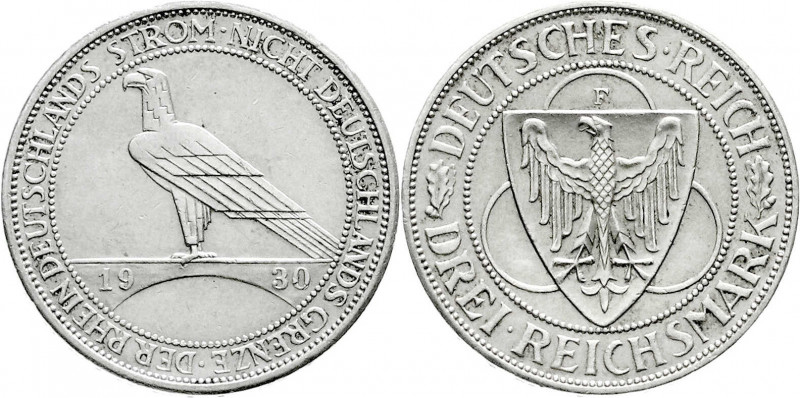 Gedenkmünzen
3 Reichsmark Rheinstrom
1930 F. vorzüglich, winz. Randfehler. Jae...