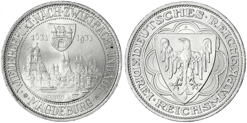 Gedenkmünzen
3 Reichsmark Magdeburg
1931 A. fast Stempelglanz, Prachtexemplar....