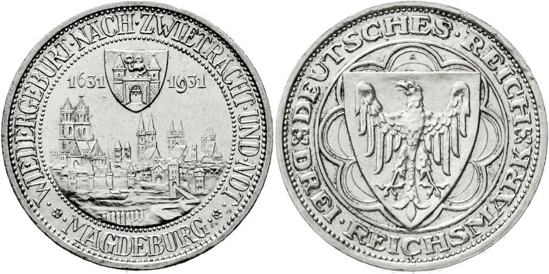 Gedenkmünzen
3 Reichsmark Magdeburg
1931 A. sehr schön/vorzüglich, winz. Randf...