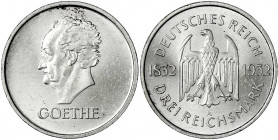 Gedenkmünzen
3 Reichsmark Goethe
1932 A. vorzüglich/Stempelglanz. Jaeger 350.
