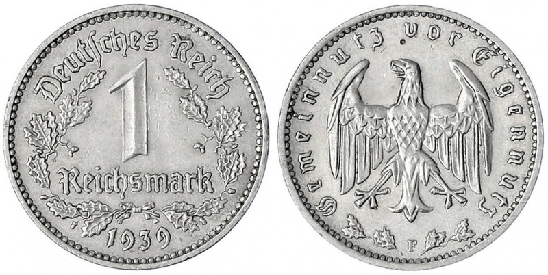 Klein/- und Kursmünzen
1 Reichsmark, Nickel 1933-1939
1939 F. vorzüglich. Jaeg...