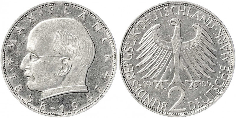 Kursmünzen
2 Deutsche Mark Max Planck K/N 1957-1971
1959 F. fast Stempelglanz/...