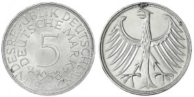 Kursmünzen
5 Deutsche Mark Silber 1951-1974
1958 G. vorzüglich/Stempelglanz. Jaeger 387.