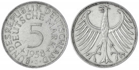 Kursmünzen
5 Deutsche Mark Silber 1951-1974
1958 J. sehr schön. Jaeger 387.