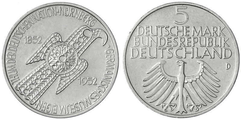 Gedenkmünzen
5 Deutsche Mark, Silber, 1952-1979
Germanisches Museum 1952 D. vo...