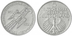 Gedenkmünzen
5 Deutsche Mark, Silber, 1952-1979
Germanisches Museum 1952 D. vorzüglich. Jaeger 388.