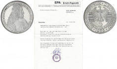 Gedenkmünzen
5 Deutsche Mark, Silber, 1952-1979
Markgraf von Baden 1955 G mit Foto-Gutachten von Erich Paproth. Polierte Platte, leicht berieben. Ja...