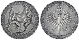 Gedenkmünzen
5 Deutsche Mark, Silber, 1952-1979
5 Mark Pettenkofer 1968 Probe: brüniert. Polierte Platte, matt, kl. Randfehler, sehr selten Nach Ang...