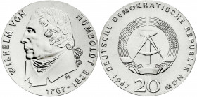 Gedenkmünzen der DDR
20 Mark 1967, Humboldt. Randschrift läuft links herum. prägefrisch. Jaeger 1520.