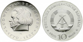Gedenkmünzen der DDR
10 Mark 1970, Beethoven. Randschrift läuft links herum. Stempelglanz. Jaeger 1528.