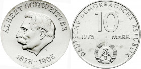 Gedenkmünzen der DDR
10 Mark 1975 A, Schweitzer-Materialprobe mit Rs. von Cu/Ni/Zn-Typ Warschauer Vertrag in Silber 0,500. Stempelglanz. Jaeger 1554 ...