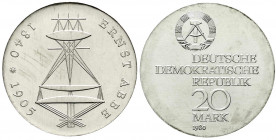 Gedenkmünzen der DDR
20 Mark 1980, Abbe. Randschrift läuft links herum. prägefrisch. Jaeger 1575.