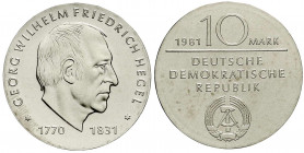 Gedenkmünzen der DDR
10 Mark 1981, Hegel. Randschrift läuft rechts herum. Stempelglanz. Jaeger 1581.
