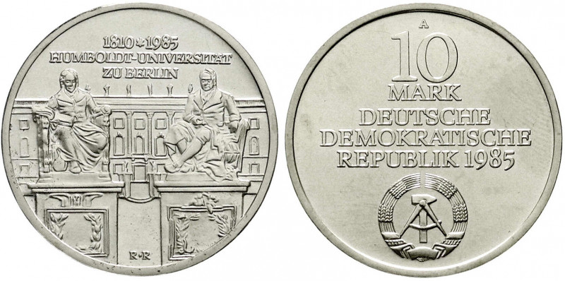 Gedenkmünzen der DDR
10 Mark 1985 A, Humboldt-Uni. Randschrift läuft rechts her...