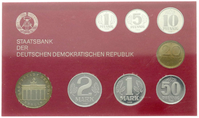 Kursmünz- und Gedenksätze
Kursmünzensatz von 1 Pfennig bis 5 Mark 1988. In Hart...