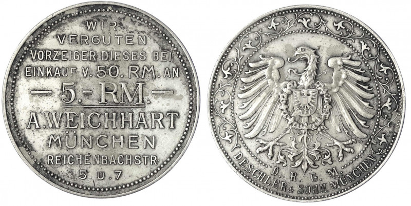 Kaiserreich
Bayern
5 Mark Reklamemarke o.J. A. Weichhart, München. D.R.G.M. De...