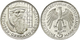 Bundesrepublik Deutschland
5 Mark Mercator Silber 1969 F, irrtümlich mit Randschrift "EINIGKEIT UND RECHT UND FREIHEIT", wie bei den 5 Mark Kursmünze...