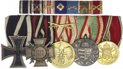Deutschland
Deutsche Länder, bis 1918
Fünfer-Ordenspange: EK II 1914, Ehrenkr. f. Frontk., Österreich MV-Medaille, Ungarn MV-Medaille, Bulgarien KV-...