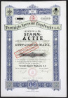 Historische Wertpapiere
Deutschland
Stammaktie über 1000 Mark 1.8.1889 Vereinigte Speyerer Ziegelwerke AG. Mit rotem Stempel "Umgestellt auf RM 200,...
