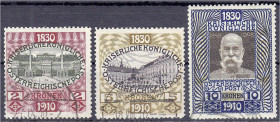 Ausland
Österreich
2 Kr., 5 Kr. und 10 Kr. zum 80. Geburtstag von Kaiser Franz Joseph 1910, drei gestempelte Werte, alle geprüft Georg Bühler. Mi. 9...