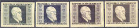 Ausland
Österreich
Karl Renner 1946, kompletter Satz in postfrischer Erhaltung, ungezähnt aus Kleinbogen. Mi. 280,-€. ** Michel 772-775 B.