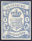 Deutschland
Altdeutschland
Oldenburg
1 Gr. Staatswappen mit Herzogkrone 1861, ungebraucht mit Falz, vollrandig. Mi. 300,-€. * Michel 12 a.